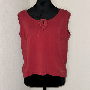 Harley Davidson Women's XL Shirt Red Lace Up Front Sleeveless Y2K Biker Tank
